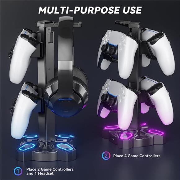 Gaming RGB Headphones Stand, Rotatable Headset Stand with 9 Light Modes - Picture 5 of 6